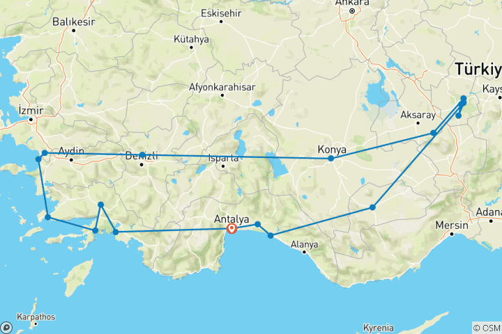 Carte du circuit Histoire des délices turcs et charmes de la côte - 9 jours