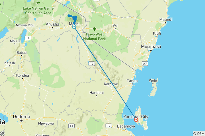 Kaart van Klimmen, verbinden, kracht geven: Een transformerende reis naar de Kilimanjaro & Zanzibar