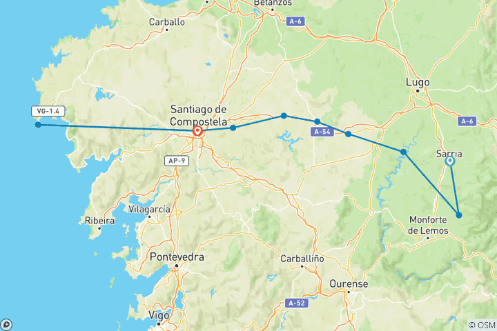 Map of Walking the Camino de Santiago - 8 Days (2027)