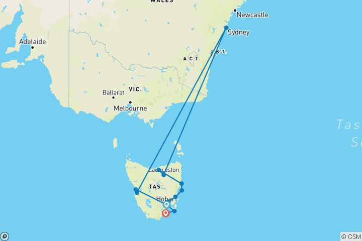 Carte du circuit Ultimate Tasmania (petit groupe)