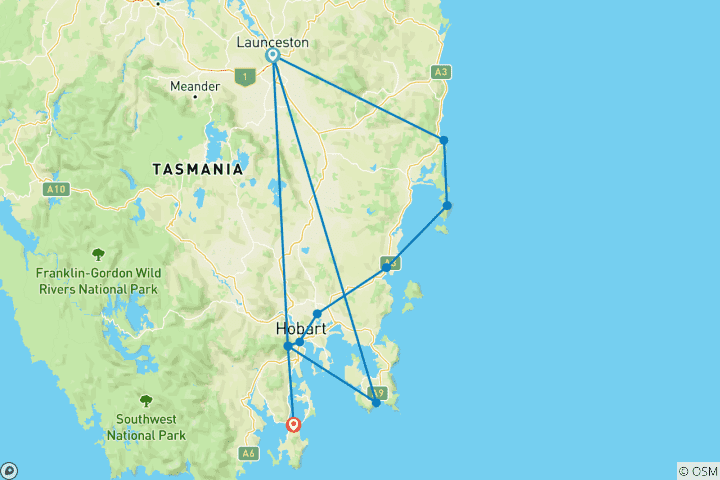 Mapa de Escapada a Tassie