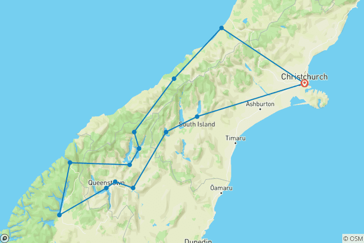 Kaart van De Zuidelijke Drift van Nieuw-Zeeland (kleine groep)
