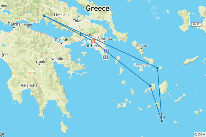Carte du circuit Mykonos, Santorin et Paros : circuit de 10 jours en Grèce avec dégustations de produits alimentaires