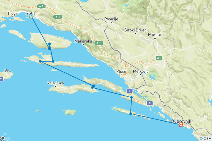 Map of Croatian Islands Trail Running Holiday