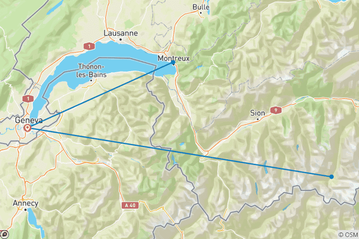 Karte von 5 Tage in Genua: Landschaftliche Schweiz W&er von Annecy & Zermatt