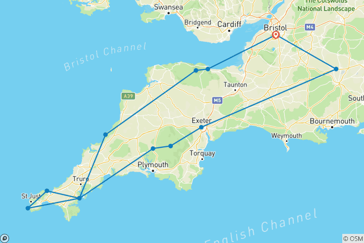 Map of Cornwall, Devon & Stonehenge Small-Group Tour from Bristol - 4 Days