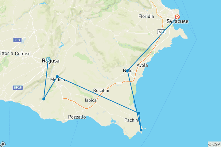 Karte von Sizilien – Barock: Von Ragusa nach Siracusa (8 Tage)