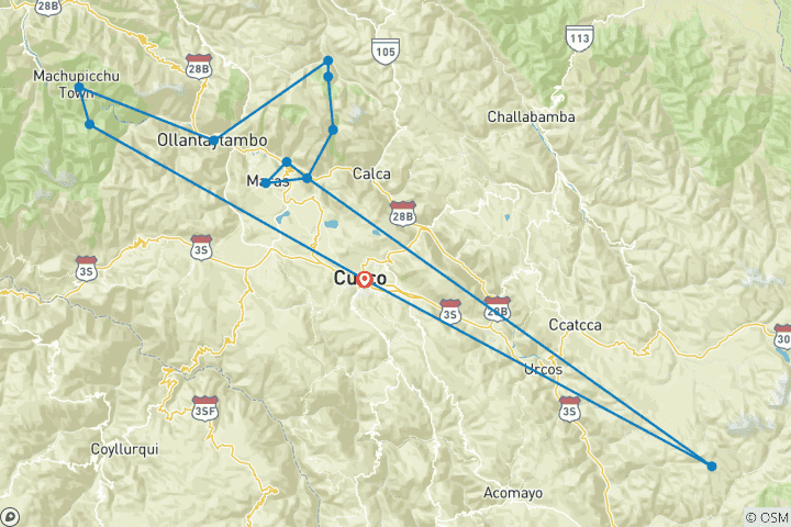 Map of Lares Trek to Machu Picchu