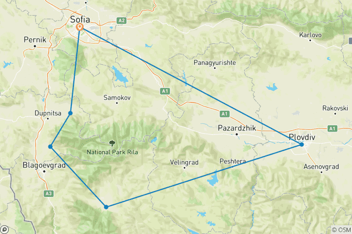 Map of Bulgaria`s Nature & Timeless Cities: 7 Rila Lakes, Pirin Mountain, Sofia & Plovdiv