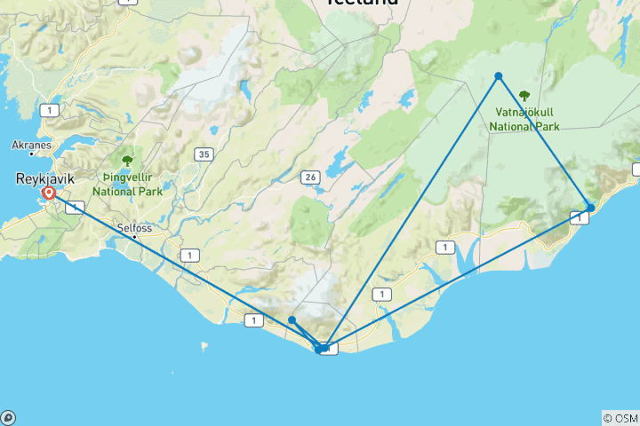 Carte du circuit Les magiques aurores boréales d'Islande (2027)