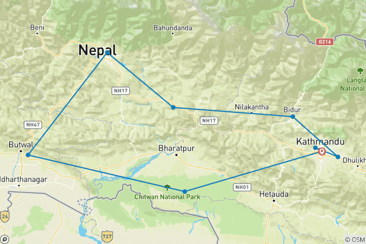 Kaart van Schatten van Nepal-reizen van G Experiences