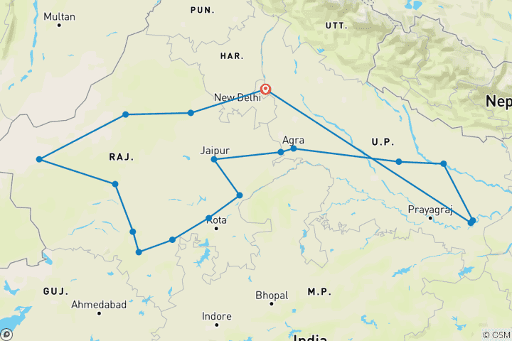 Kaart van India Grand Heritage en Wildlife Trails van G Experiences