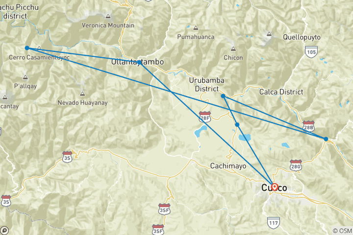 Mapa de Paseo por el Valle Sagrado y Machu Picchu