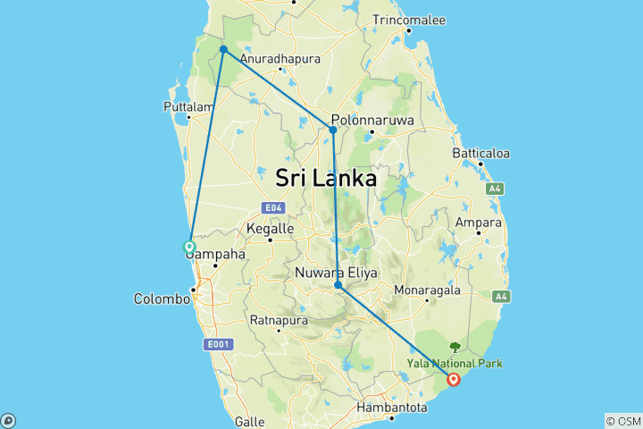 Map of Sri Lanka Week of Wild Safari Adventure