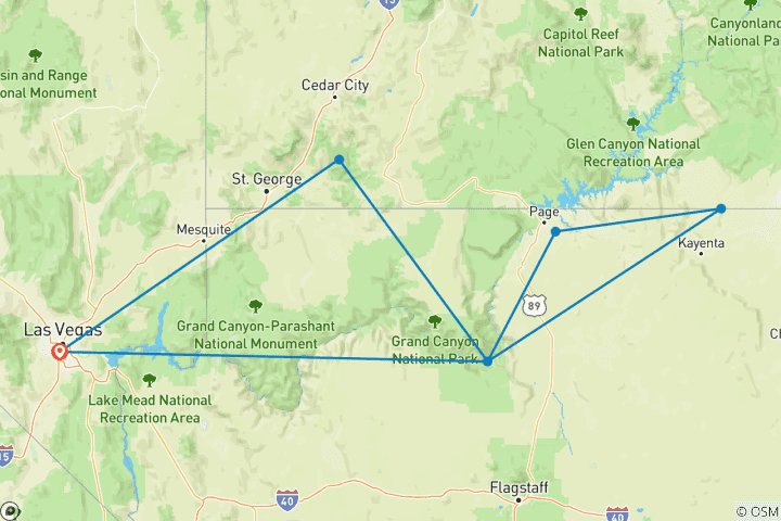 Map of National Parks Winter Tour