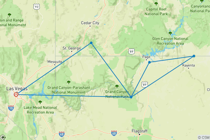 Map of National Parks Winter Tour