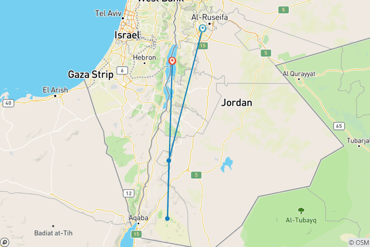 Carte du circuit Signature : Pétra, Wadi Rum et la mer Morte en Jordanie