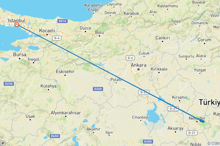 Carte du circuit Circuit de 2 jours en Cappadoce au départ d'Istanbul