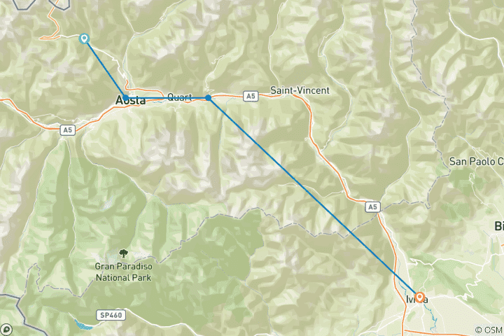 Karte von Via Francigena – Großer Sankt-Bernhard-Pass nach Aosta & Ivrea (9 Tage)