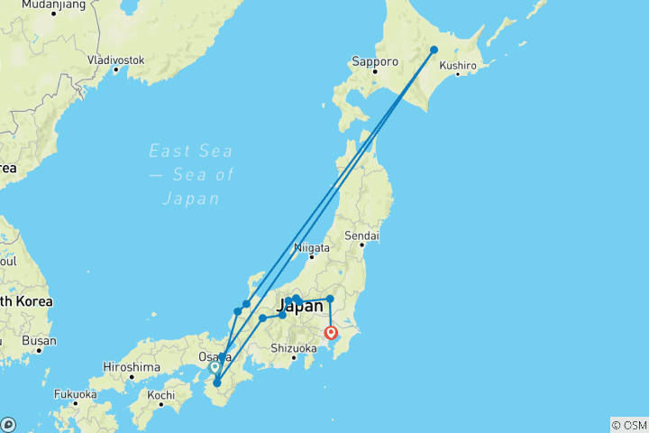 Mapa de Expedición Maravillas Culturales de Japón - 11 días