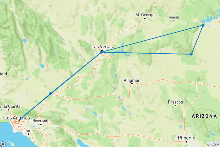 Map of 4-Day Las Vegas+Grand Canyon National Park+ Antelope Canyon+Horseshoe Bend(Bilingual: Chinese+English)
