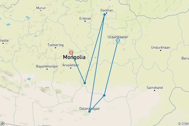 Karte von 8-tägige Wüste Gobi & Kharkhorin Mongolei Tour
