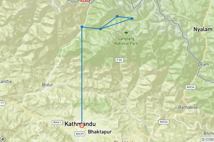 Mapa de Excursionismo por el Valle de Langtang