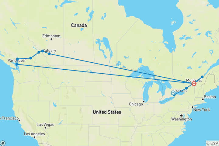 Karte von Rundreise Ost- & Westkanada (inkl Flug)