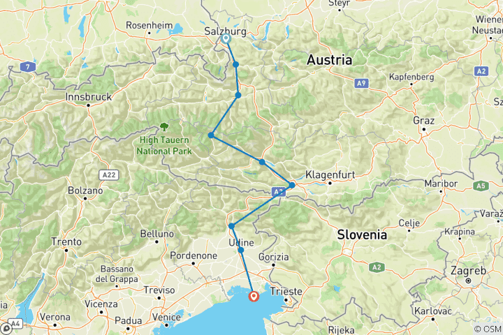 Karte von Alpe-Adria-Radweg, SalzburgGrado