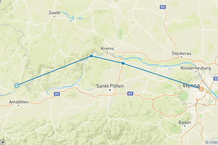 Mapa de Carril bici del Danubio, Wachau