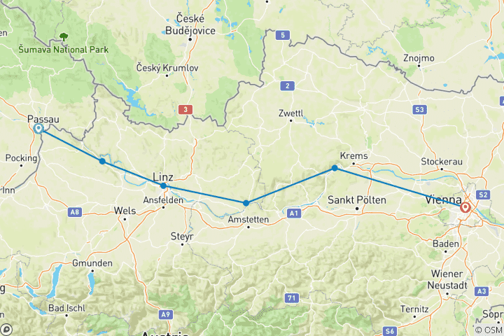 Carte du circuit Piste cyclable du Danube, Schärding/Passau - Vienne