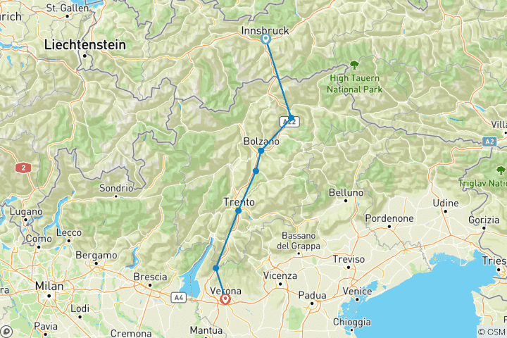 Carte du circuit Innsbruck - Vérone