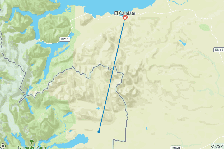 Kaart van Expeditie El Calafate & Torres del Paine