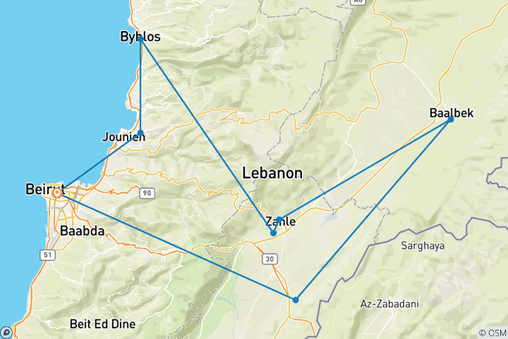 Carte du circuit Liban Express