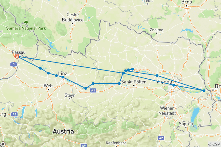 Kaart van MS Primadonna - Passau-Wenen-Passau