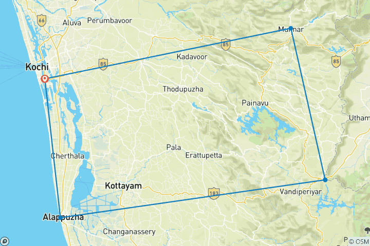 Carte du circuit Explorez le Kerala avec des expériences authentiques de bien-être ayurvédique