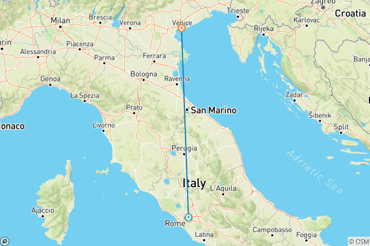 Kaart van Hoogtepunten van Rome & Venetië - 6 Dagen