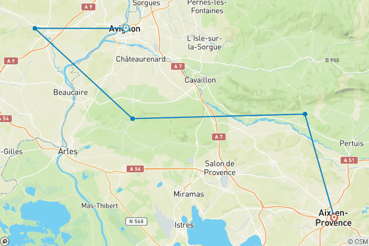 Karte von Provence - geführte E-Bike Reise (8 Tage)