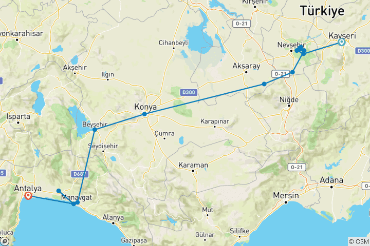 Karte von Kappadokien - geführte E-Bike Reise (10 Tage)