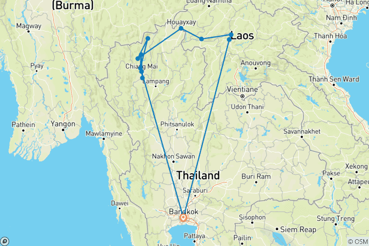 Karte von Thailand & Laos - geführte E-Bike Reise (13 Tage)