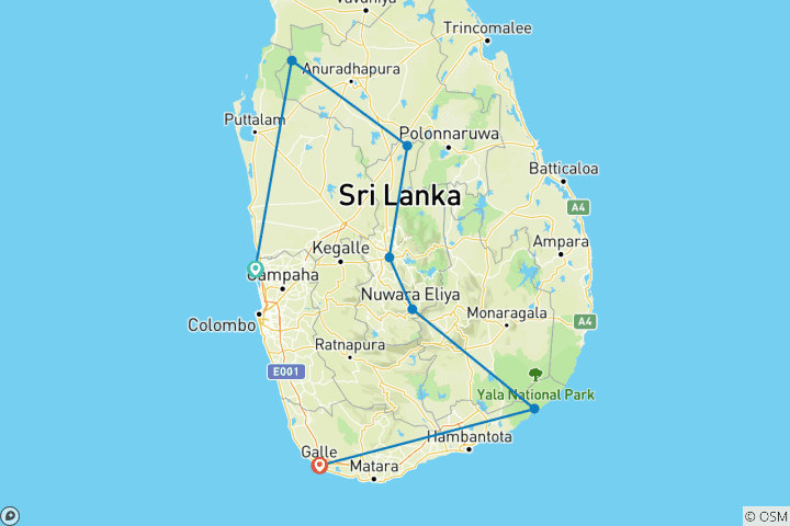 Map of Sri Lanka's Wild in Luxury