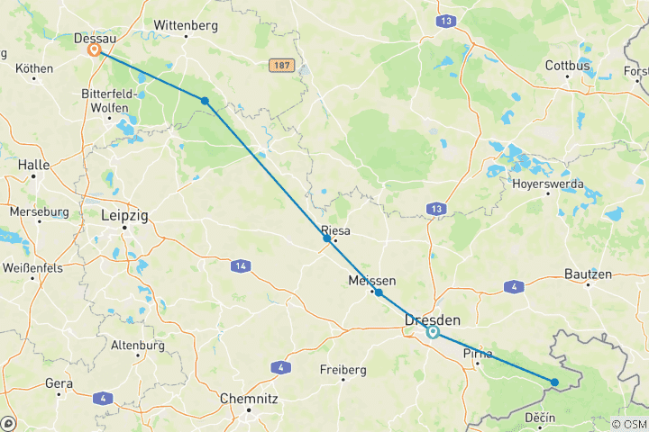 Mapa de Elbe-Radweg sportlich, Dresde - Dessau