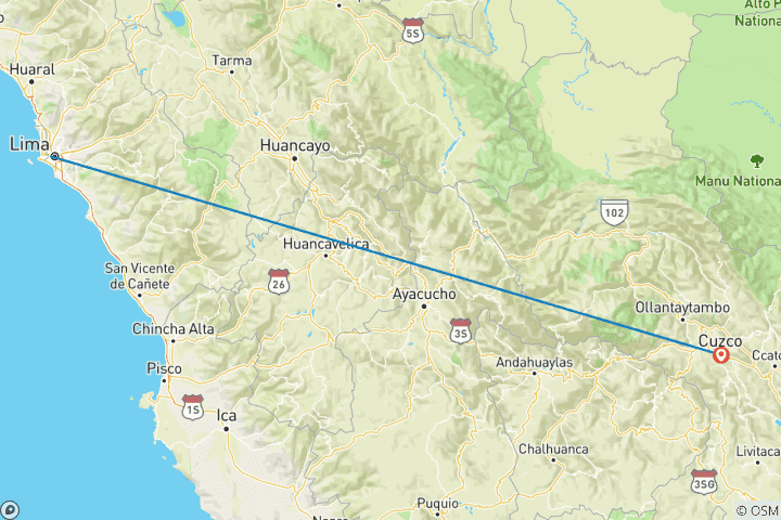 Kaart van Mystieke Peru Reis