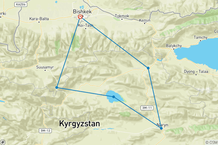 Carte du circuit Circuit moto de 7 jours au Kirghizstan