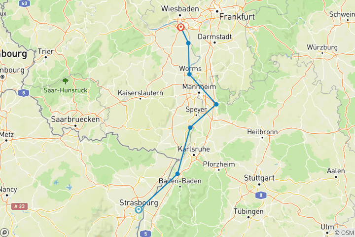 Carte du circuit Rhein-Radweg III, Straßburg - Mainz