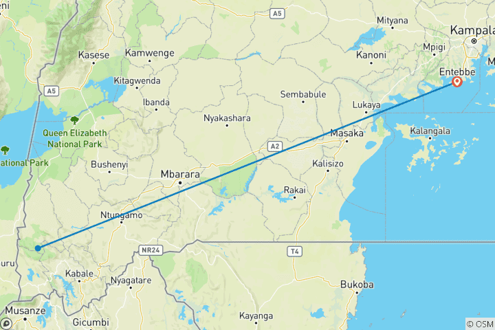Mapa de Excursión de 3 días para ver gorilas en el Parque Nacional Impenetrable de Bwindi
