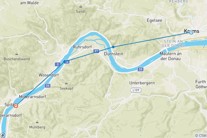 Carte du circuit Welterbesteig Wachau, Krems - Spitz