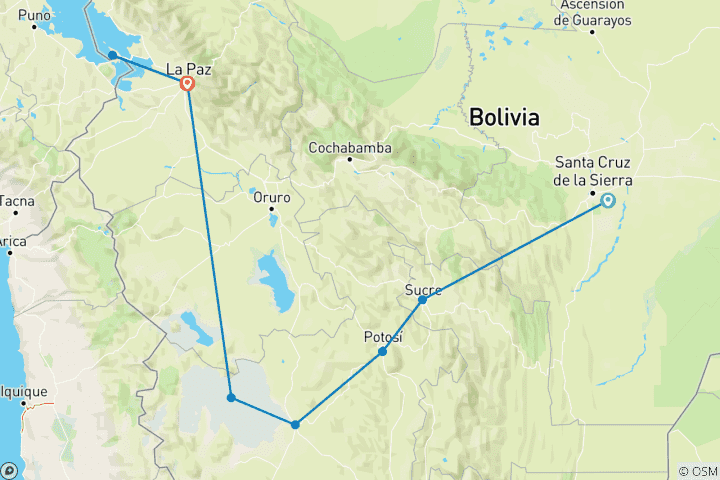 Carte du circuit Le meilleur de la Bolivie en 12 jours