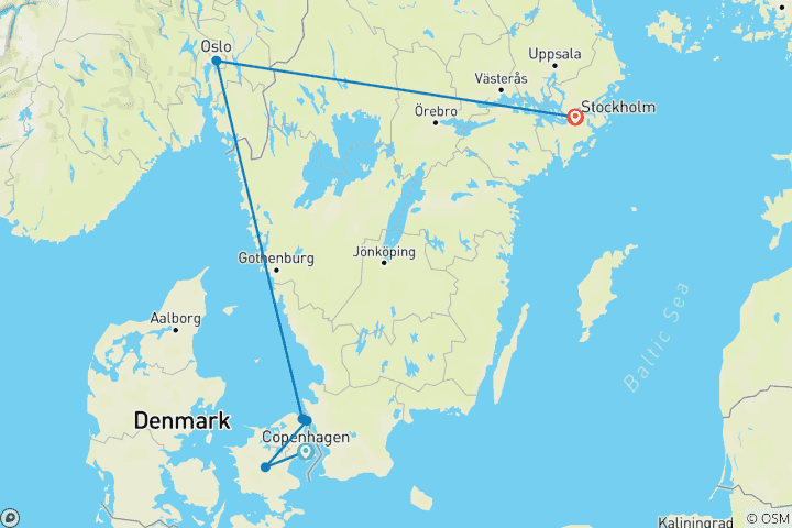 Carte du circuit Capitales du Danemark, de la Norvège et de la Suède - 8 jours