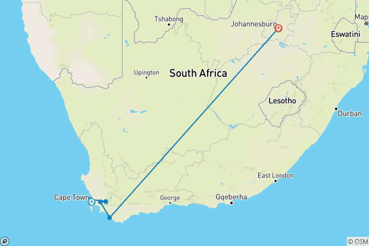 Carte du circuit Séjour au Cap, safari et chutes Vic - 10 jours
